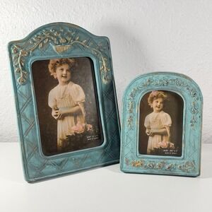 Vintage Turquoise Picture Frames Ornate Gold 5x7 3.5x5